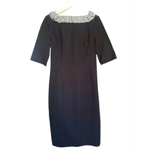 NWT Banana Republic Sheath Midi Dress Black Check Plaid Collar 3/4 Sleeves